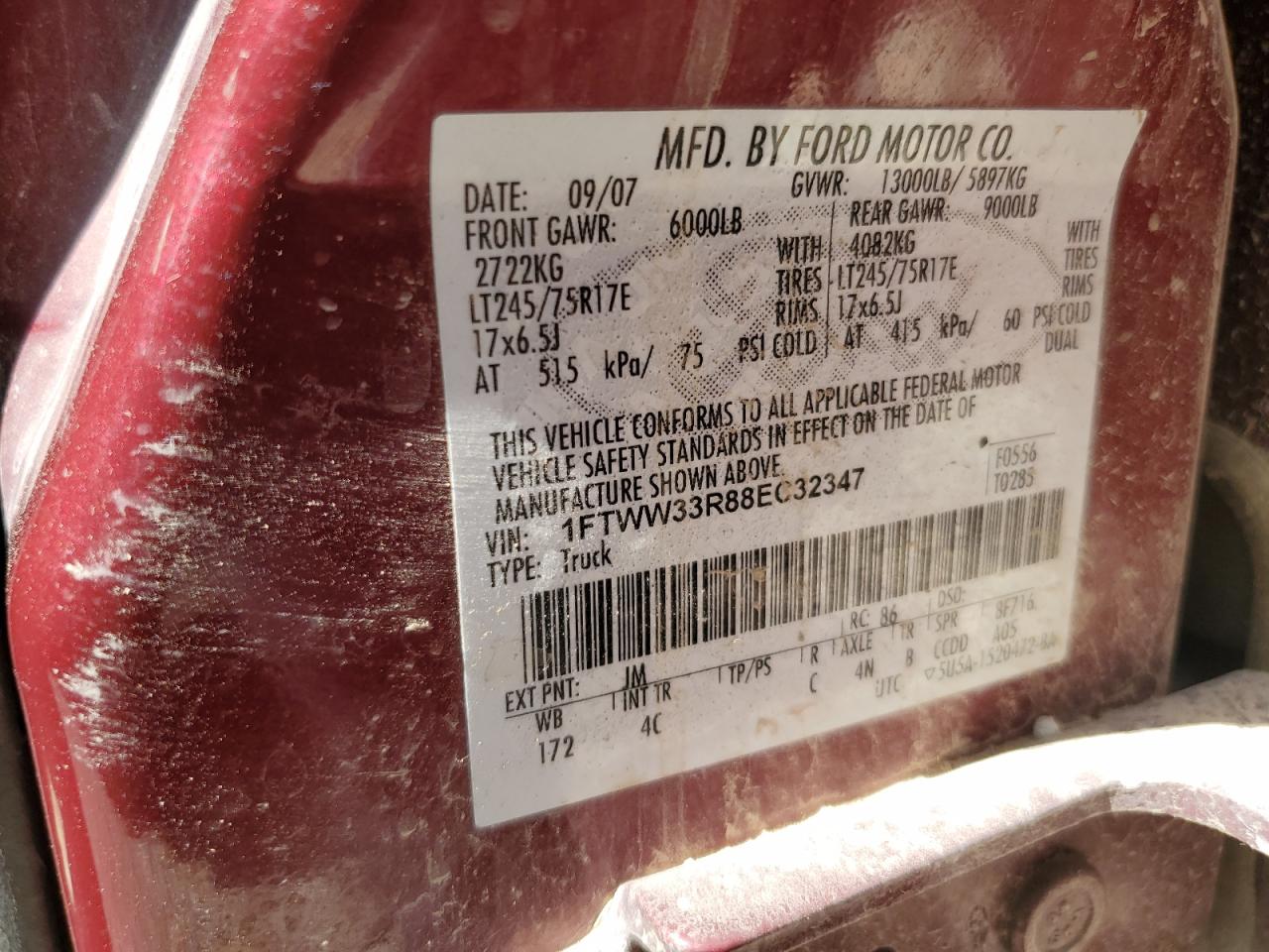 2008 Ford F350 Super Duty VIN: 1FTWW33R88EC32347 Lot: 80561655