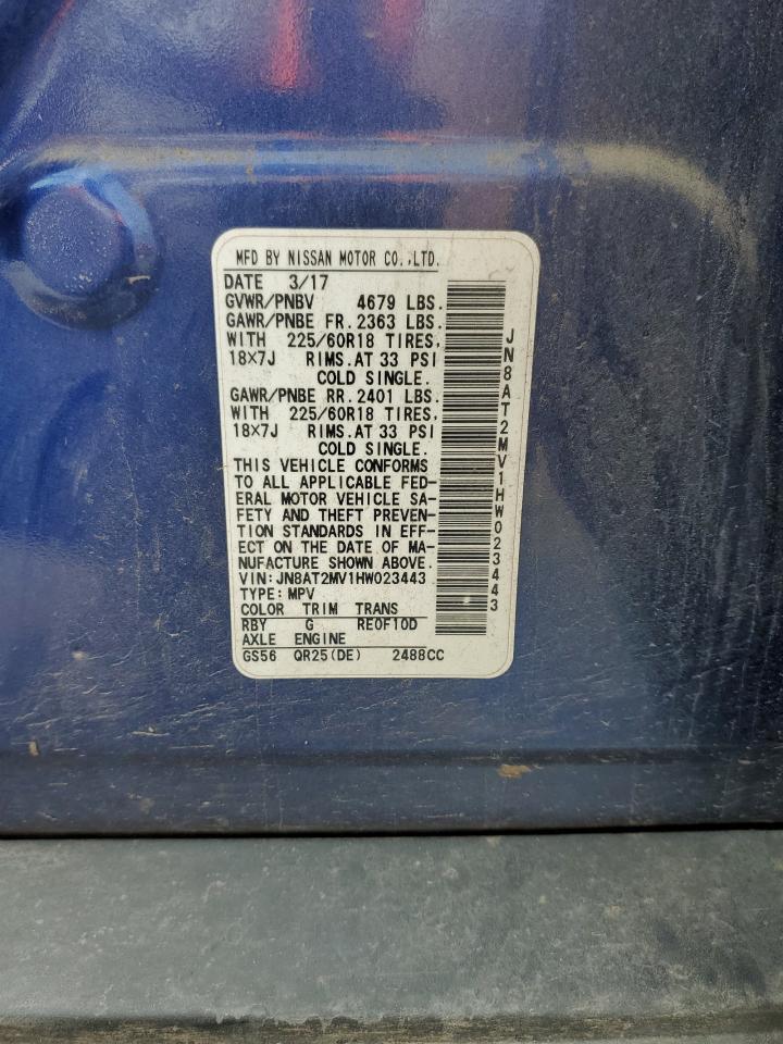 2017 Nissan Rogue S VIN: JN8AT2MV1HW023443 Lot: 82072015