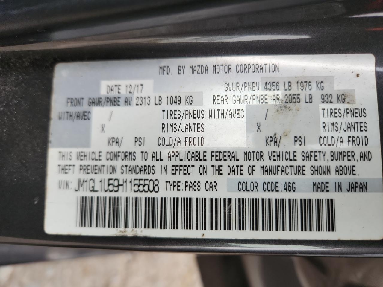 2017 Mazda 6 Sport VIN: JM1GL1U59H1155508 Lot: 81314735