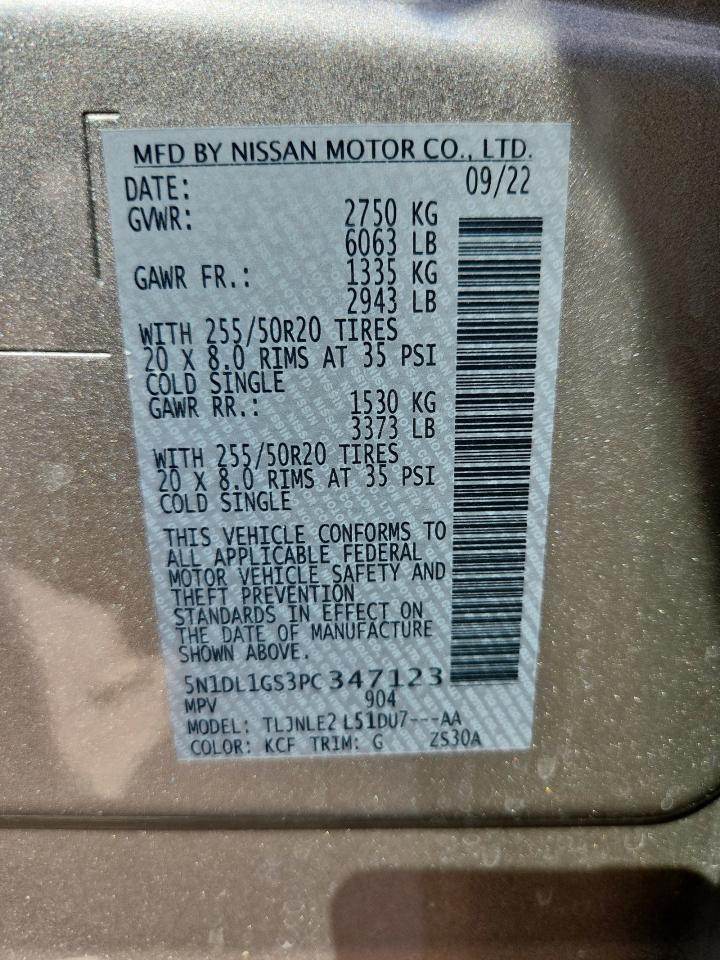 2023 Infiniti Qx60 Sensory VIN: 5N1DL1GS3PC347123 Lot: 72085785