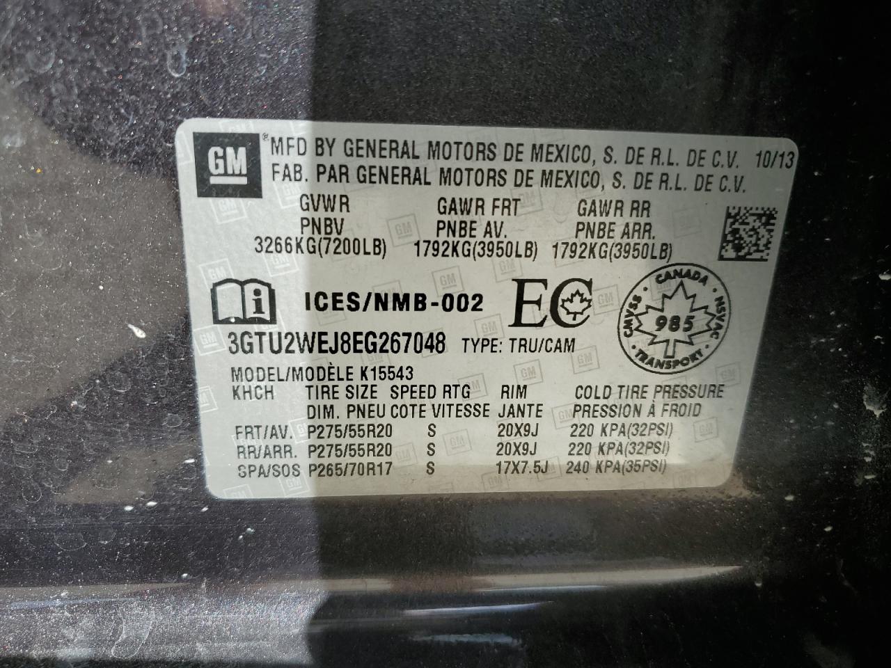 2014 GMC Sierra K1500 Denali VIN: 3GTU2WEJ8EG267048 Lot: 81814935