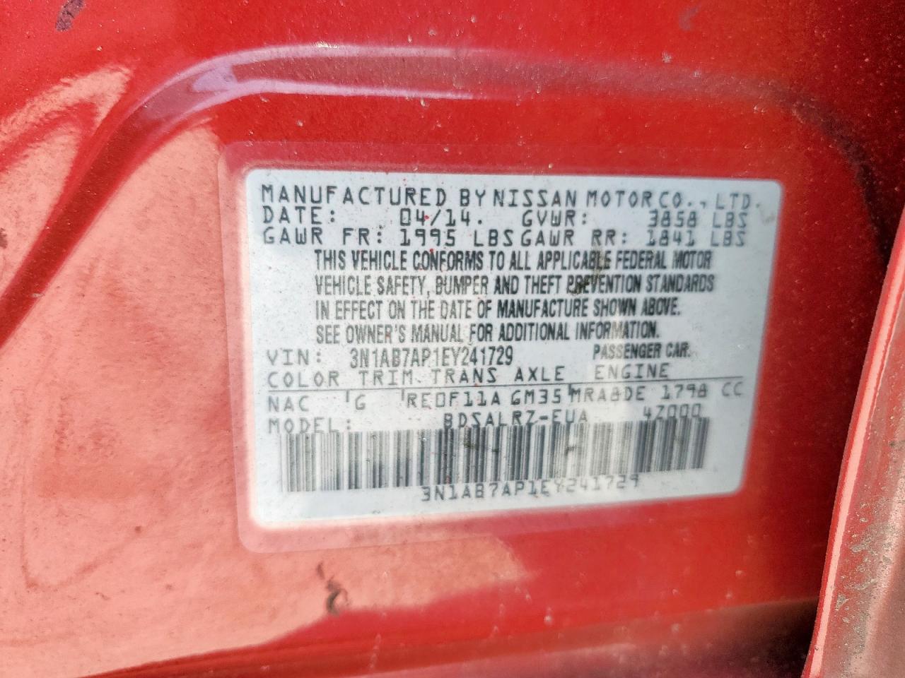 2014 Nissan Sentra S VIN: 3N1AB7AP1EY241729 Lot: 80614915