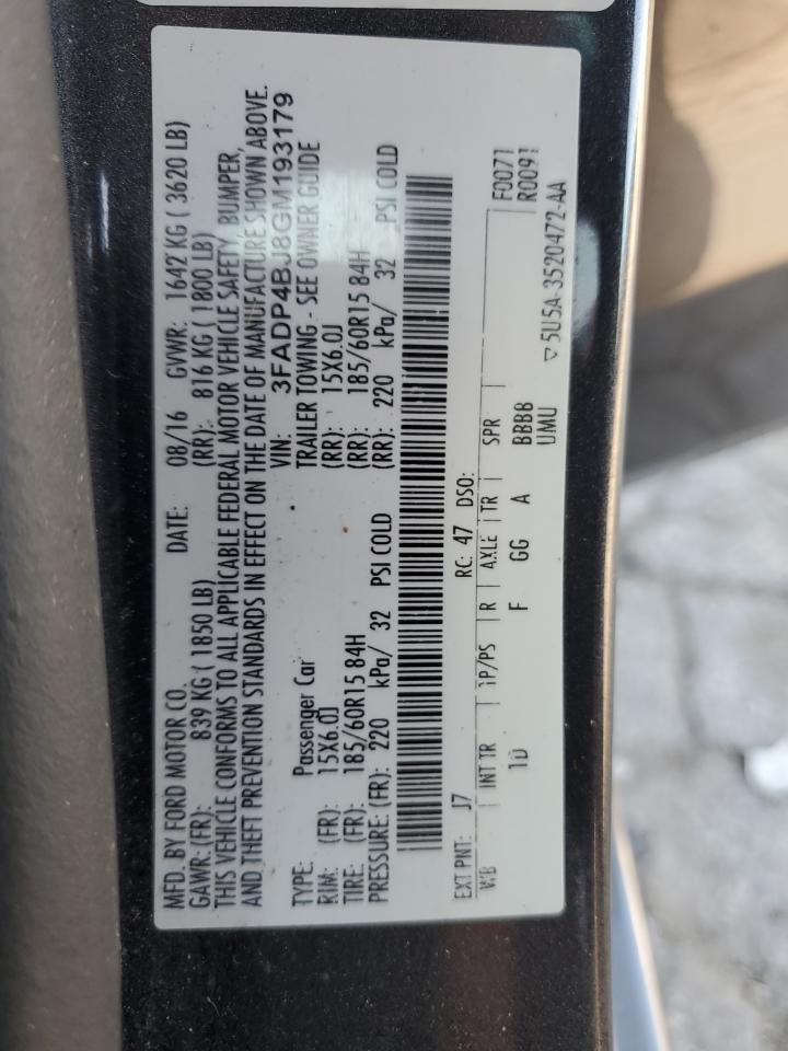 2016 Ford Fiesta Se VIN: 3FADP4BJ8GM193179 Lot: 80077415