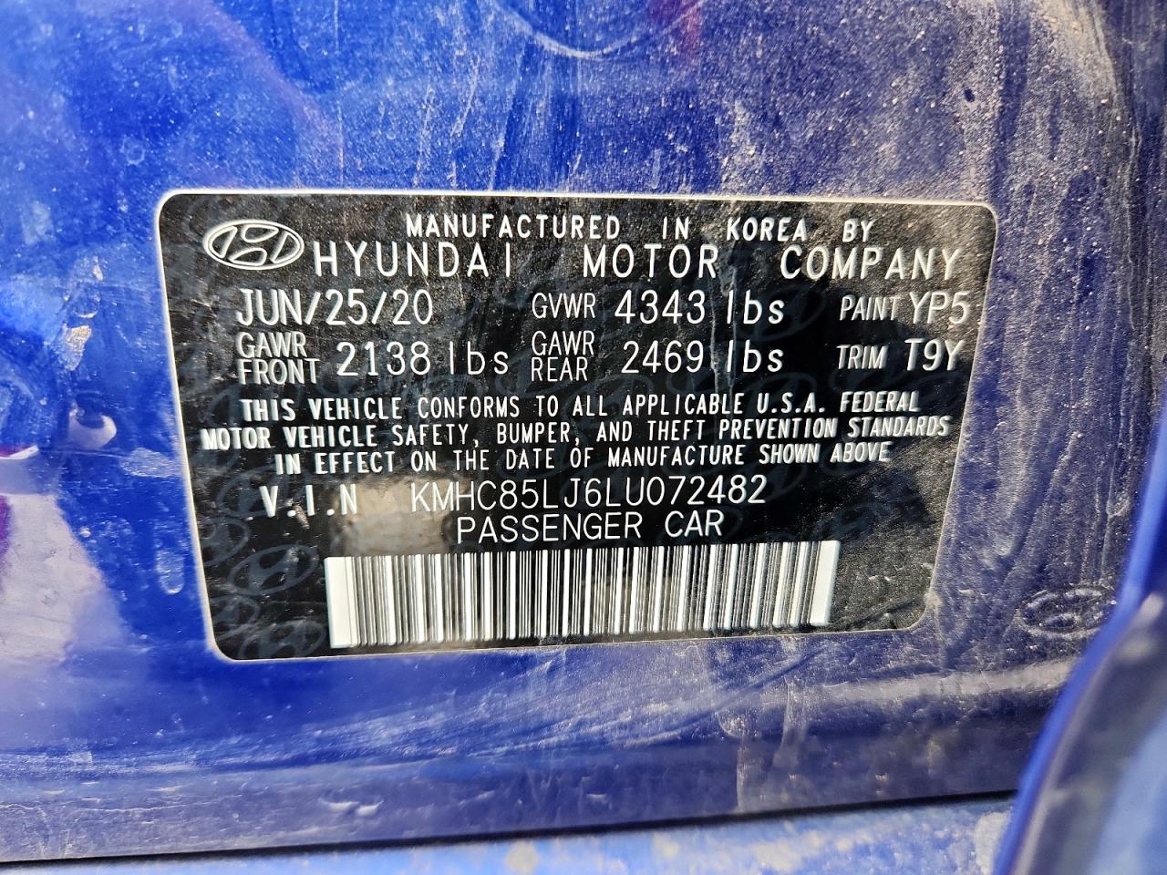 2020 Hyundai Ioniq Limited VIN: KMHC85LJ6LU072482 Lot: 80762865