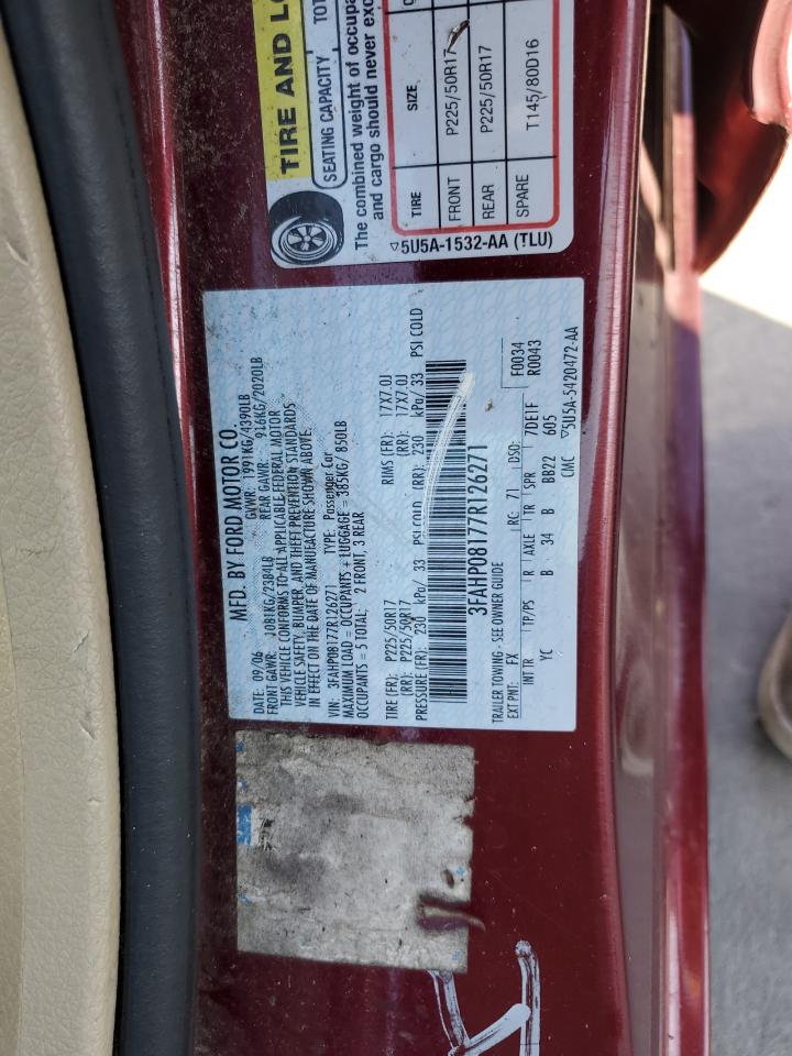 2007 Ford Fusion Sel VIN: 3FAHP08177R126271 Lot: 72050785
