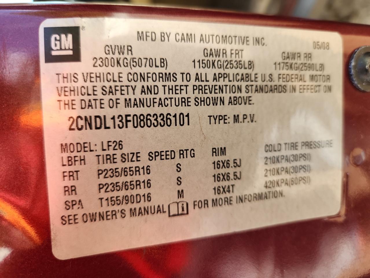 2008 Chevrolet Equinox Ls VIN: 2CNDL13F086336101 Lot: 84195115