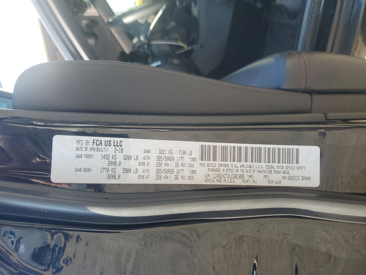 2018 Dodge Durango R/T VIN: 1C4SDHCT0JC281895 Lot: 80491095