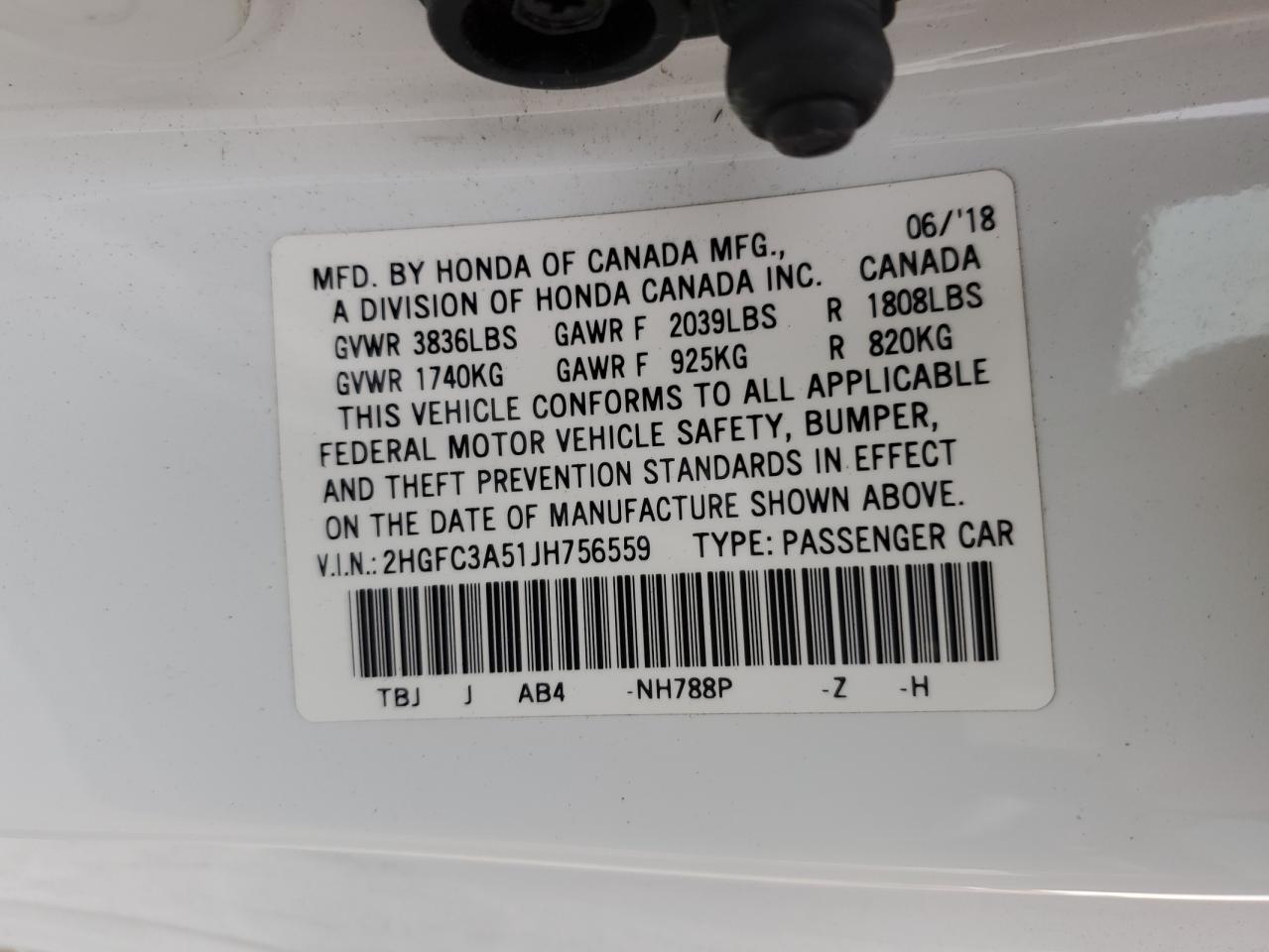 2018 Honda Civic Si VIN: 2HGFC3A51JH756559 Lot: 80674055