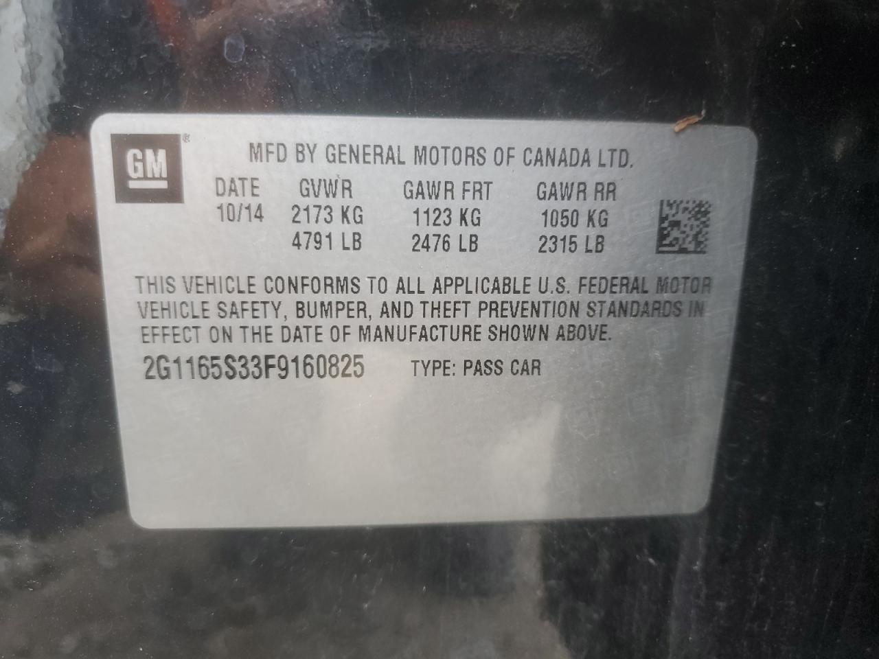 2015 Chevrolet Impala Ltz VIN: 2G1165S33F9160825 Lot: 81244475