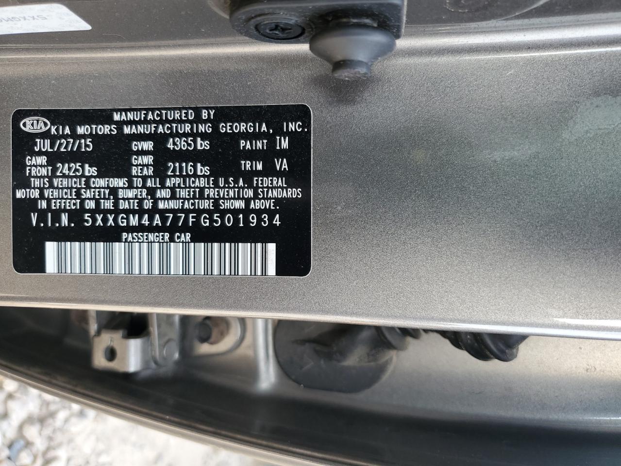 2015 Kia Optima Lx VIN: 5XXGM4A77FG501934 Lot: 80135155