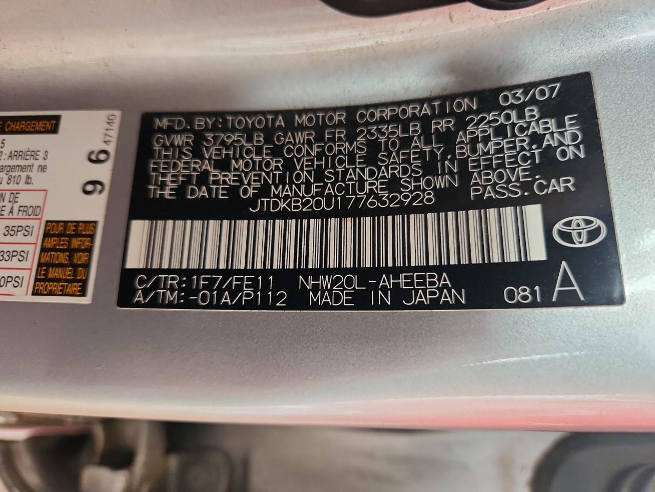 2007 Toyota Prius VIN: JTDKB20U177632928 Lot: 81735025