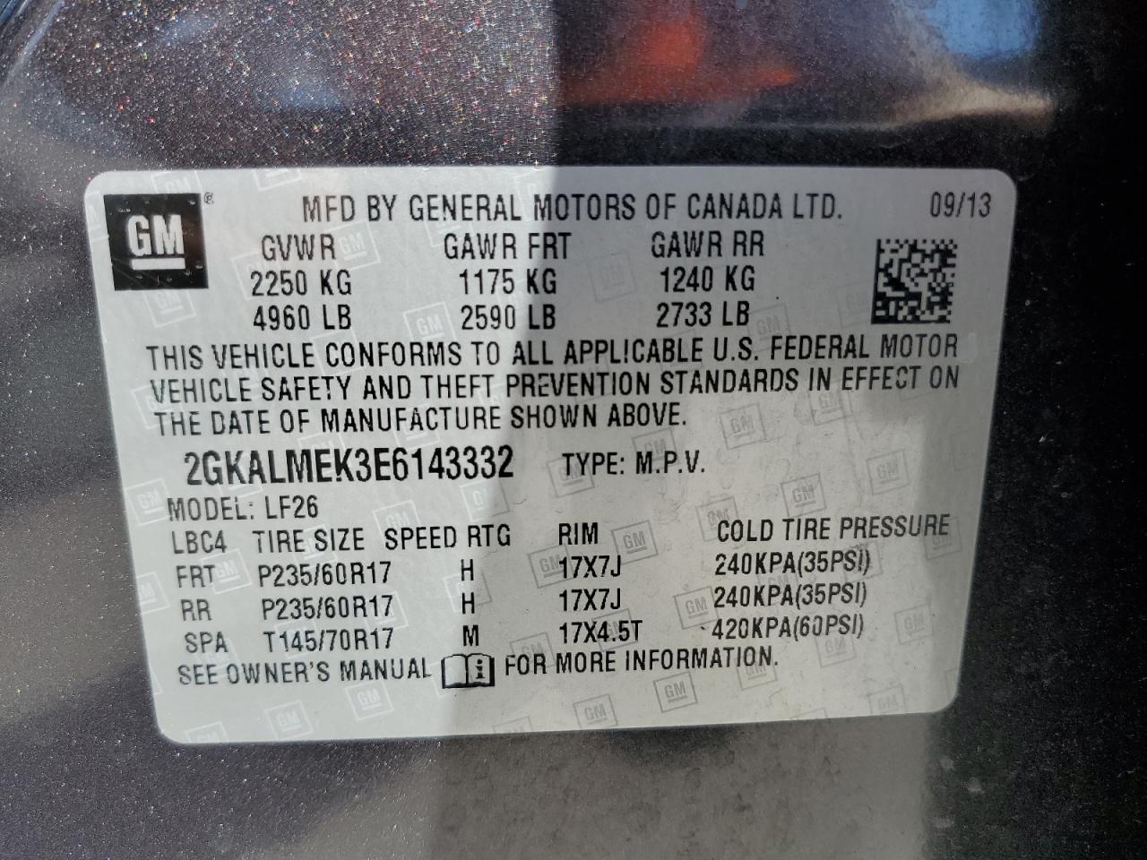 2014 GMC Terrain Sle VIN: 2GKALMEK3E6143332 Lot: 84833585