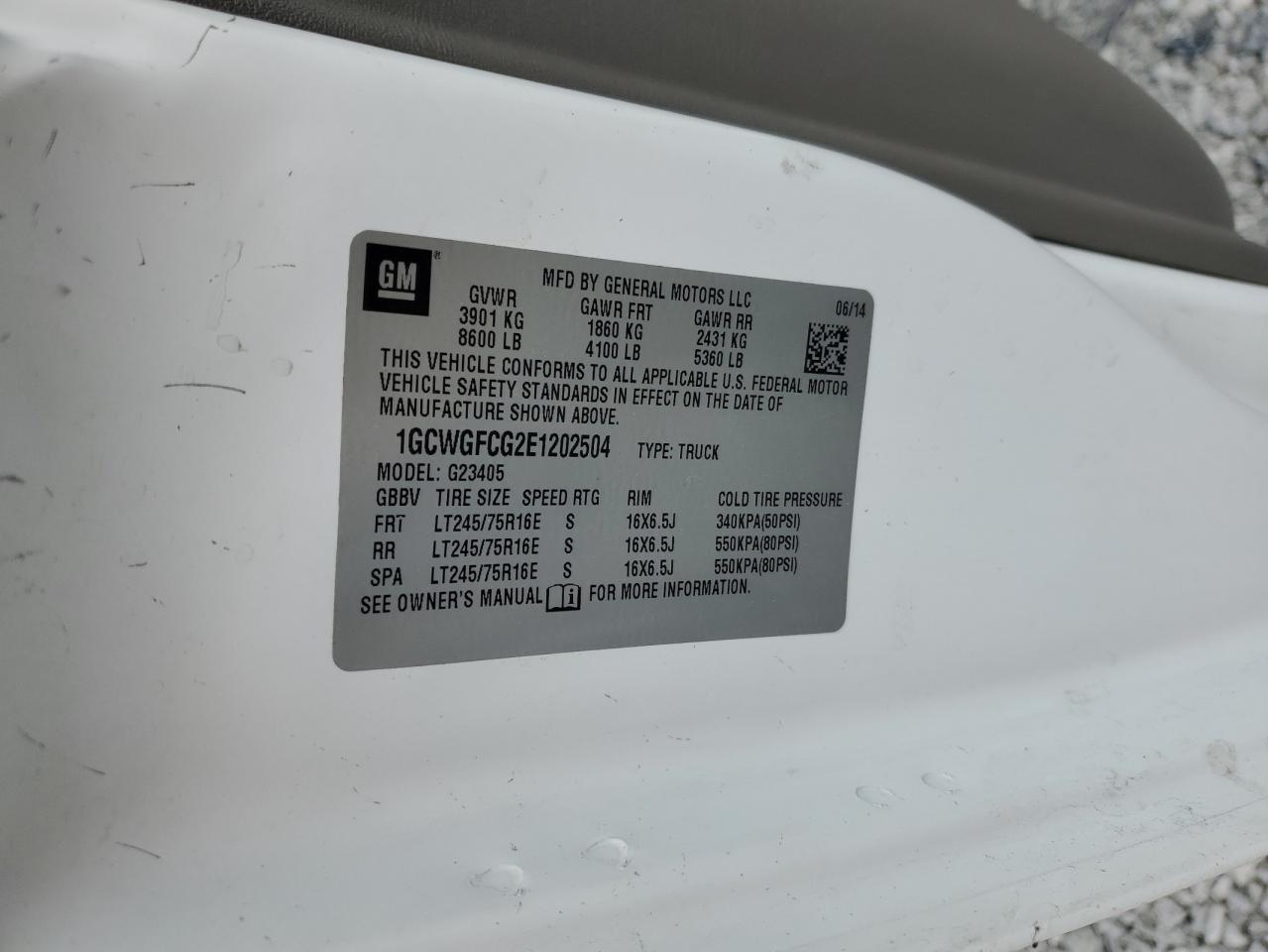 2014 Chevrolet Express G2500 VIN: 1GCWGFCG2E1202504 Lot: 81658295