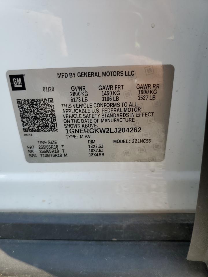 2020 Chevrolet Traverse Lt VIN: 1GNERGKW2LJ204262 Lot: 80403355