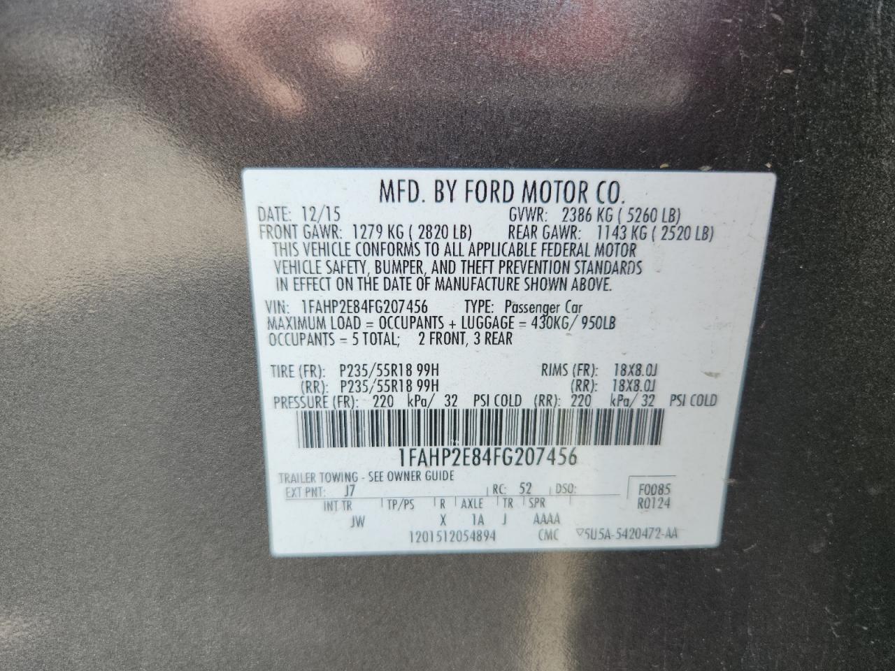 2015 Ford Taurus Sel VIN: 1FAHP2E84FG207456 Lot: 71674575