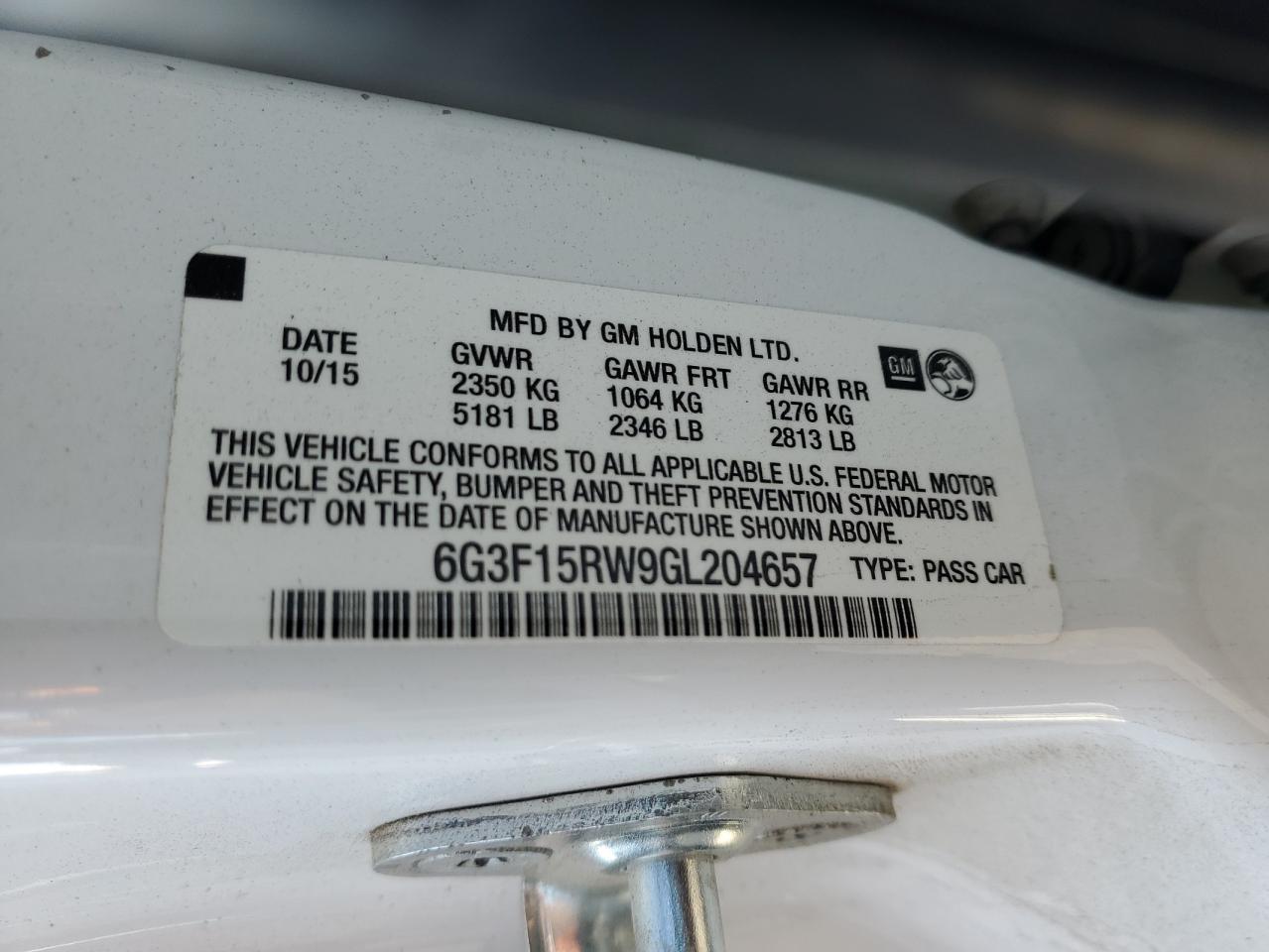 2016 Chevrolet Ss VIN: 6G3F15RW9GL204657 Lot: 80438125