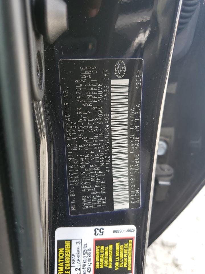 2022 Toyota Camry Trd VIN: 4T1KZ1AK5NU064499 Lot: 83753915