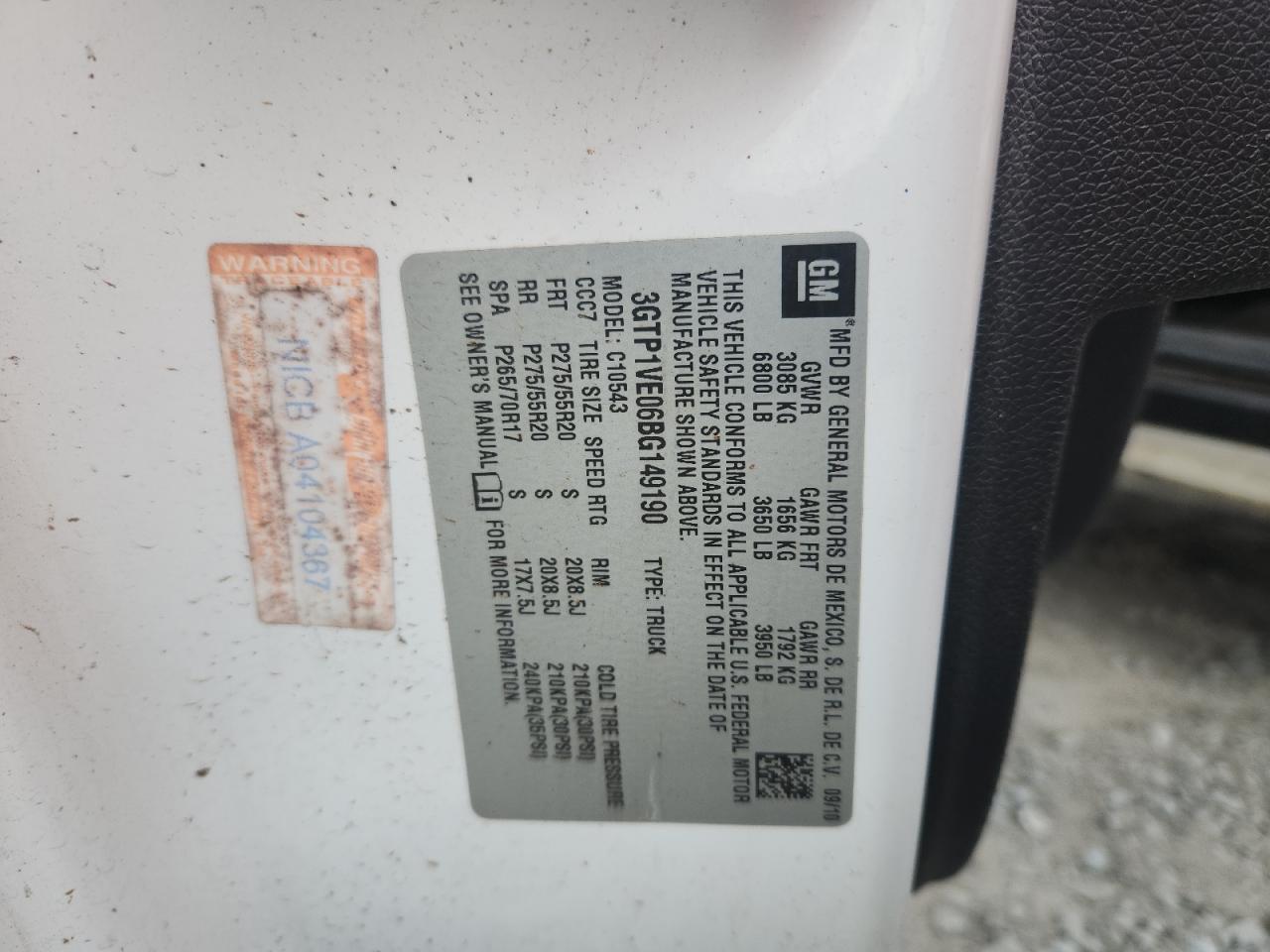 2011 GMC Sierra C1500 Sle VIN: 3GTP1VE06BG149190 Lot: 81090475