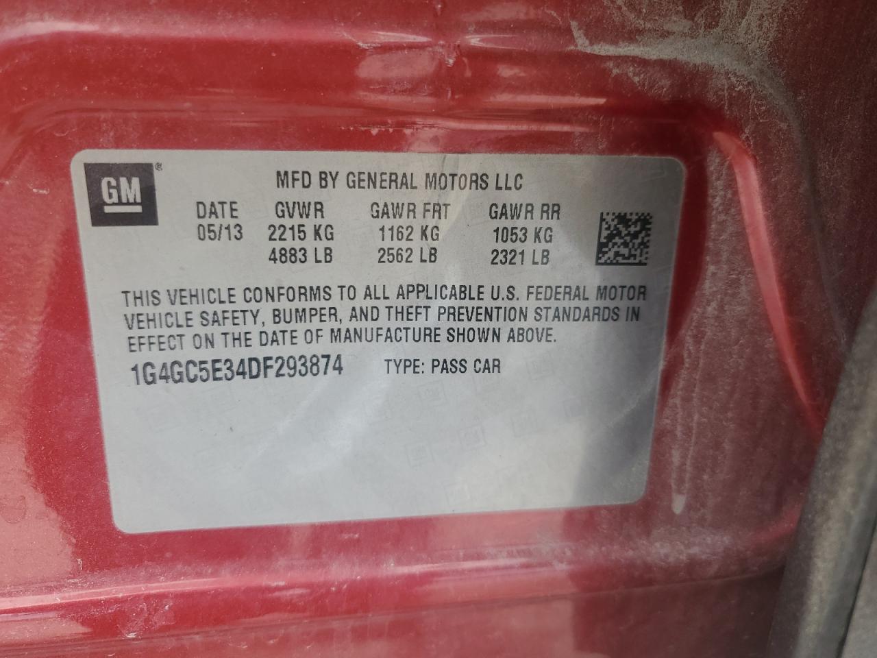 2013 Buick Lacrosse VIN: 1G4GC5E34DF293874 Lot: 80255205