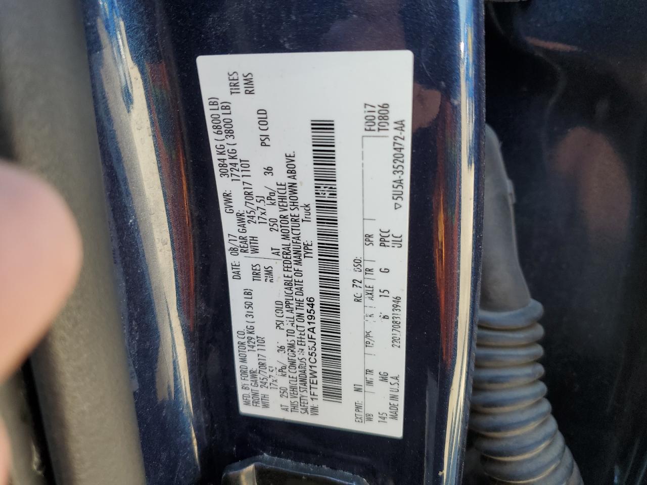 2018 Ford F150 Supercrew VIN: 1FTEW1C55JFA19546 Lot: 72064605