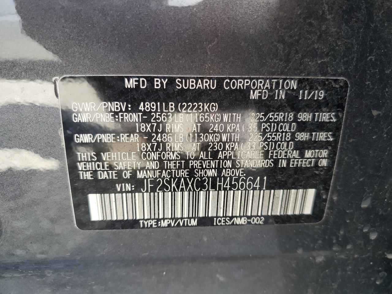 2020 Subaru Forester Touring VIN: JF2SKAXC3LH456641 Lot: 72045875