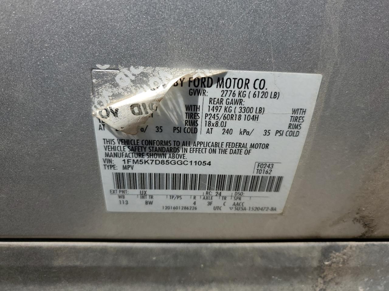 2016 Ford Explorer Xlt VIN: 1FM5K7D85GGC11054 Lot: 81751285