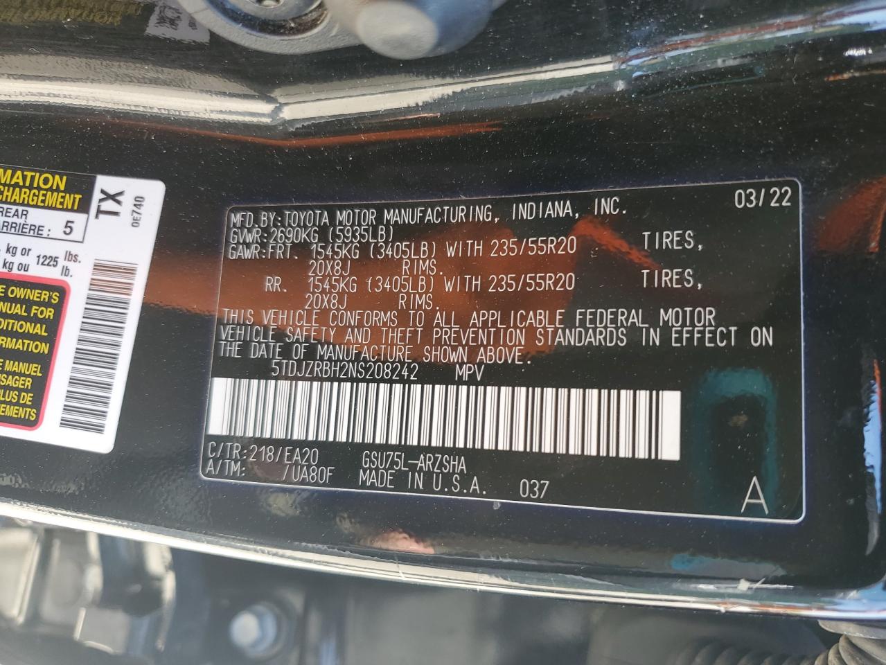 2022 Toyota Highlander Xse VIN: 5TDJZRBH2NS208242 Lot: 70825845