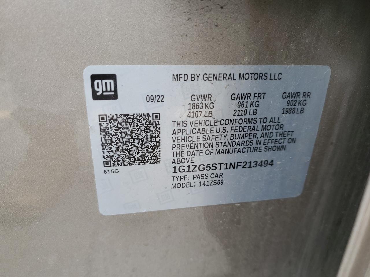 2022 Chevrolet Malibu Rs VIN: 1G1ZG5ST1NF213494 Lot: 71213575