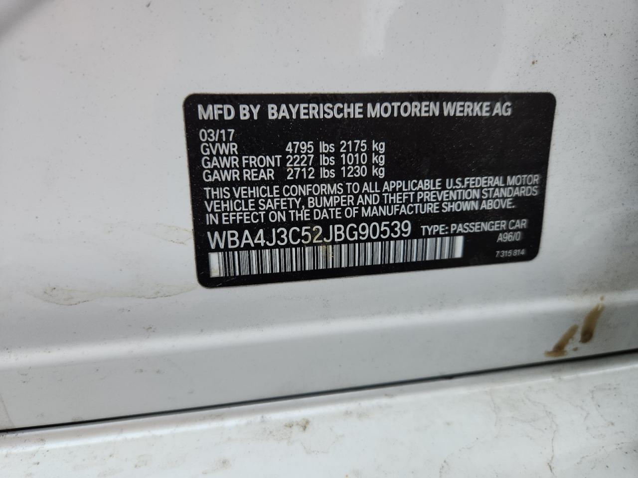 2018 BMW 430Xi Gran Coupe VIN: WBA4J3C52JBG90539 Lot: 84395355