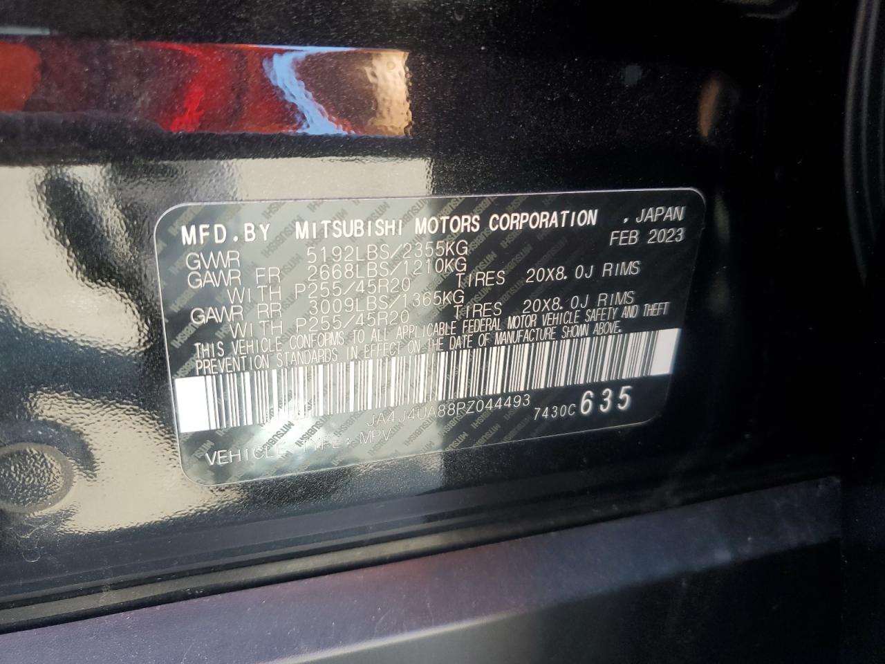 2023 Mitsubishi Outlander Se VIN: JA4J4UA88PZ044493 Lot: 80810695