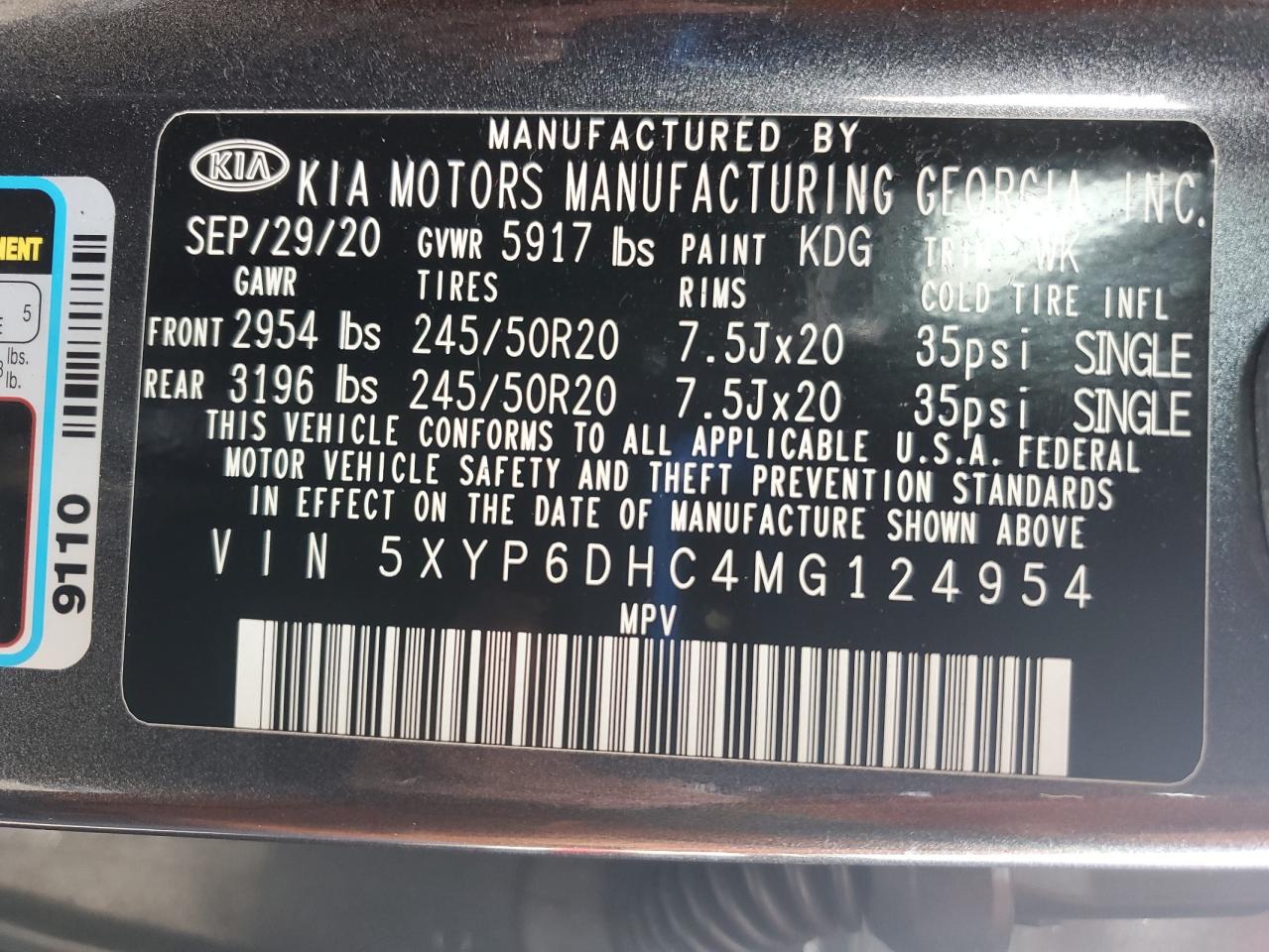 2021 Kia Telluride S VIN: 5XYP6DHC4MG124954 Lot: 81621935