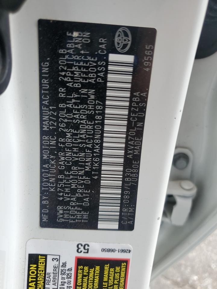 2022 Toyota Camry Xse VIN: 4T1K61AK8NU018187 Lot: 82069525