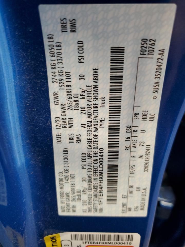 2021 Ford Ranger Xl VIN: 1FTER4FHXMLD00410 Lot: 81186055