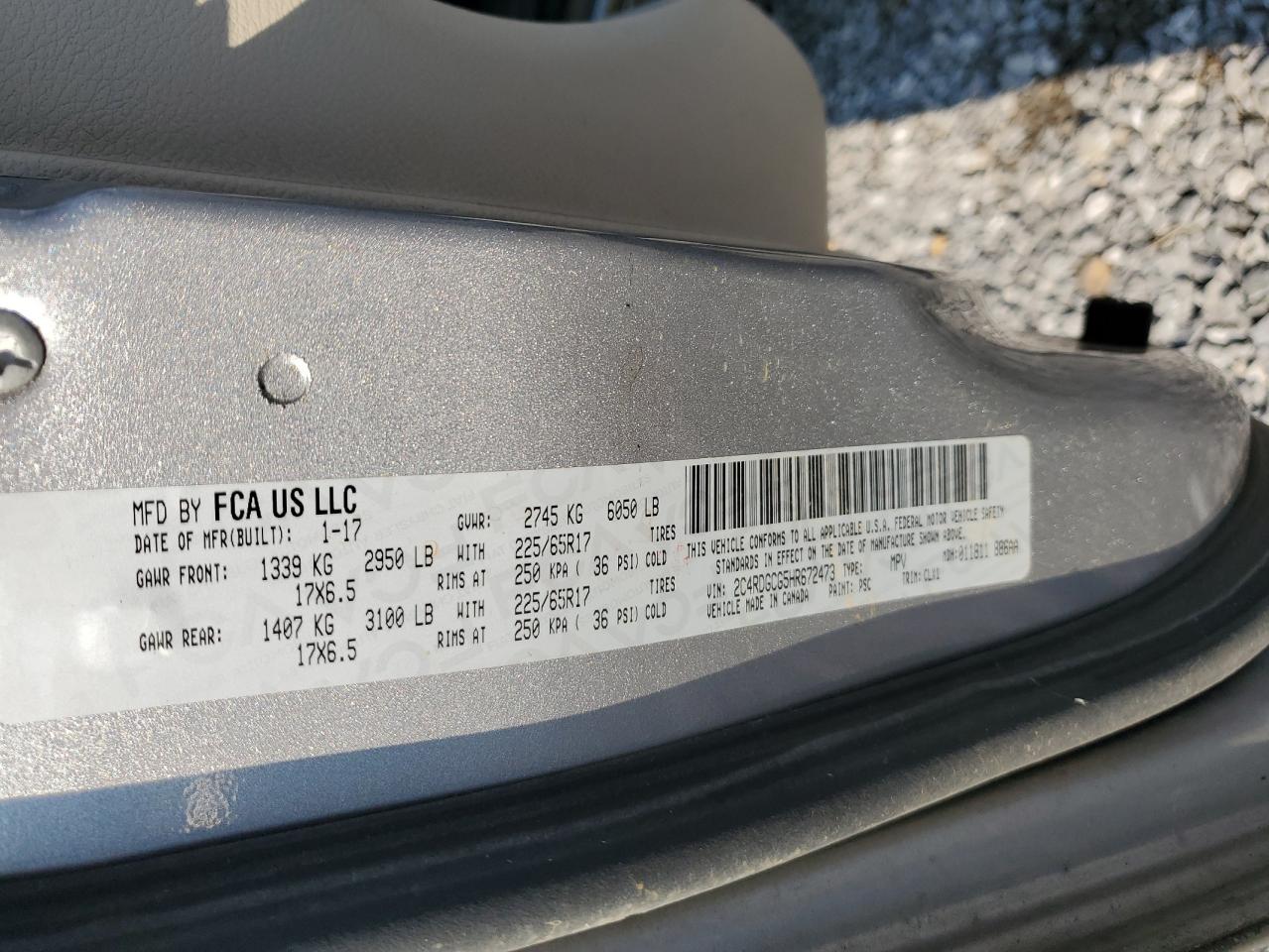 2017 Dodge Grand Caravan Sxt VIN: 2C4RDGCG5HR672473 Lot: 71963765