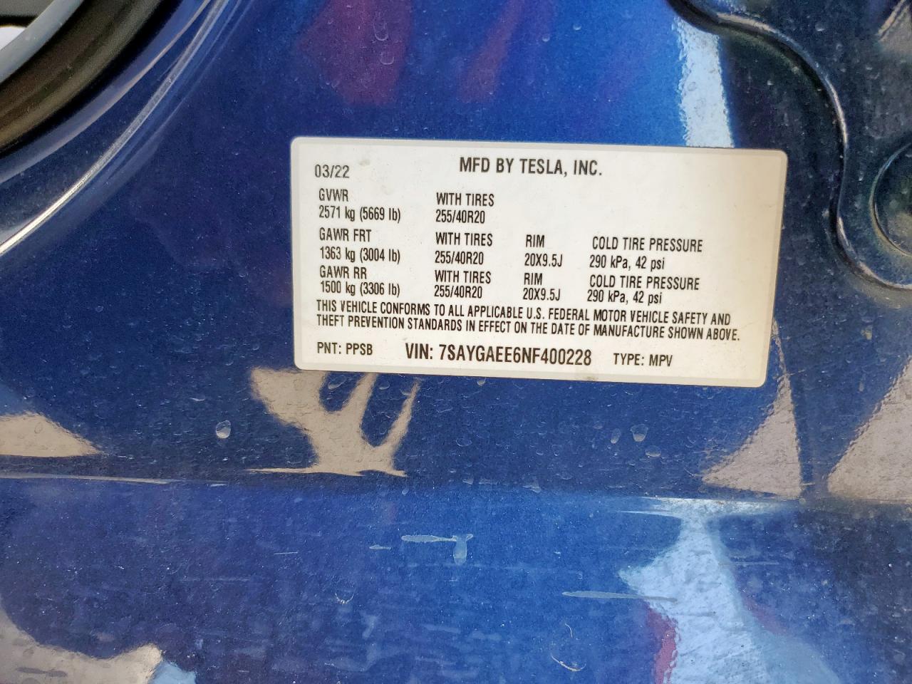 2022 Tesla Model Y VIN: 7SAYGAEE6NF400228 Lot: 80330995