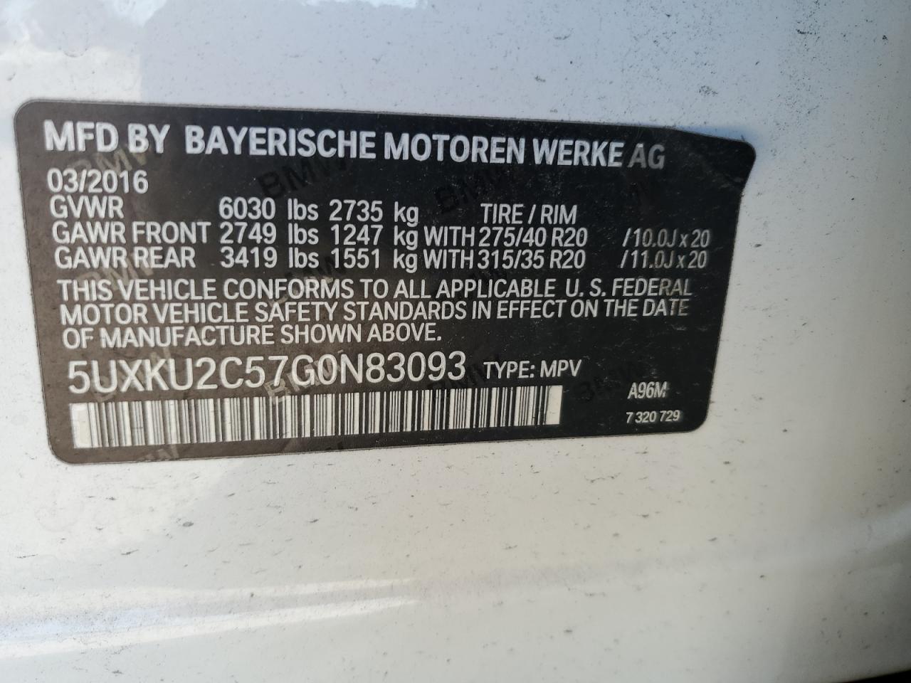 2016 BMW X6 xDrive35I VIN: 5UXKU2C57G0N83093 Lot: 84214345