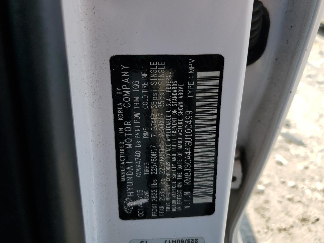 2016 Hyundai Tucson Limited VIN: KM8J3CA44GU100499 Lot: 71262915