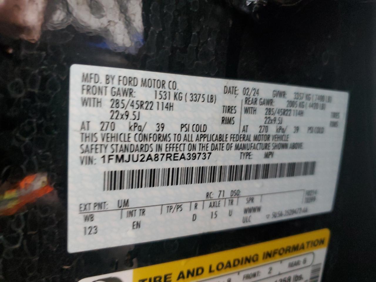 2024 Ford Expedition Limited VIN: 1FMJU2A87REA39737 Lot: 81511505