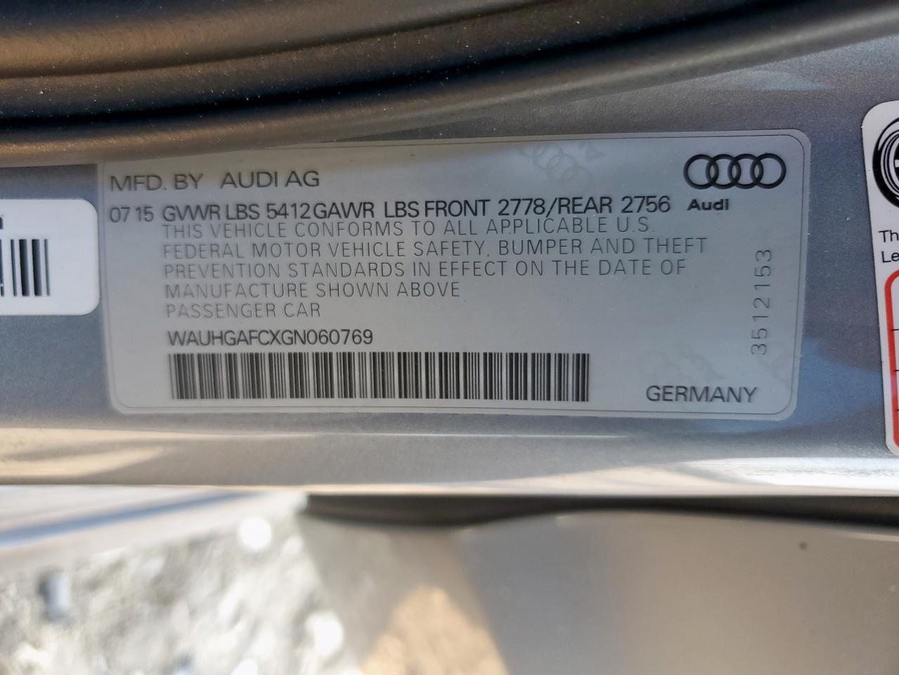 2016 Audi A6 Prestige VIN: WAUHGAFCXGN060769 Lot: 81151315