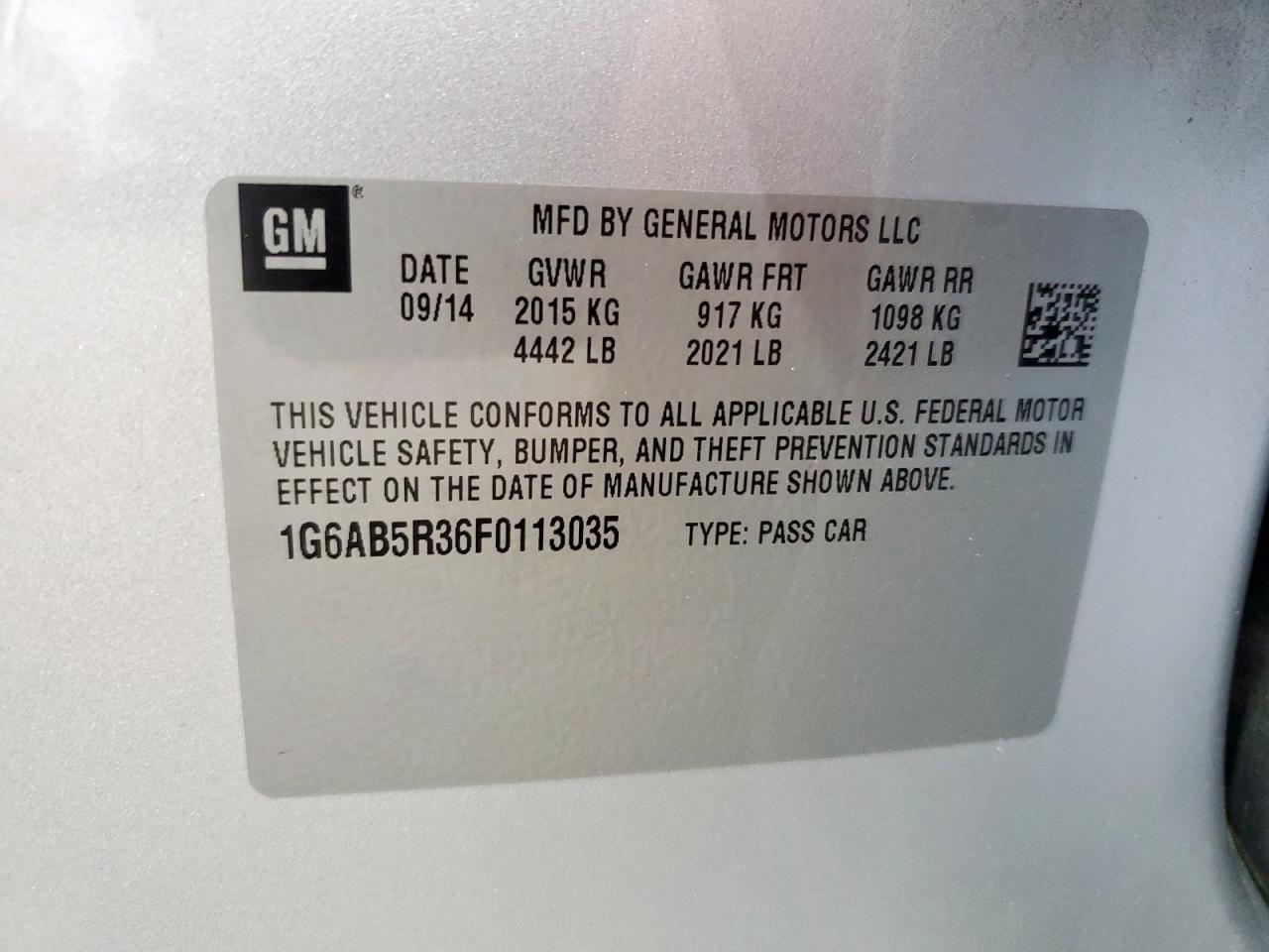 2015 Cadillac Ats Luxury VIN: 1G6AB5R36F0113035 Lot: 81400285