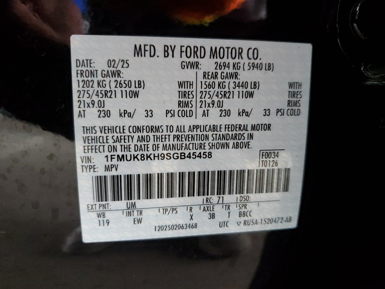 2025 Ford Explorer St-Line VIN: 1FMUK8KH9SGB45458 Lot: 84004255