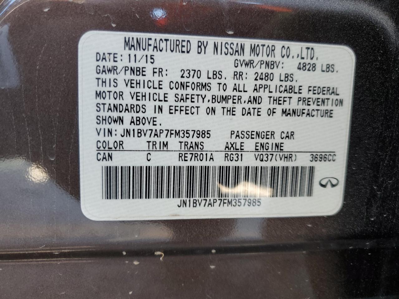 2015 Infiniti Q50 Base VIN: JN1BV7AP7FM357985 Lot: 80352255