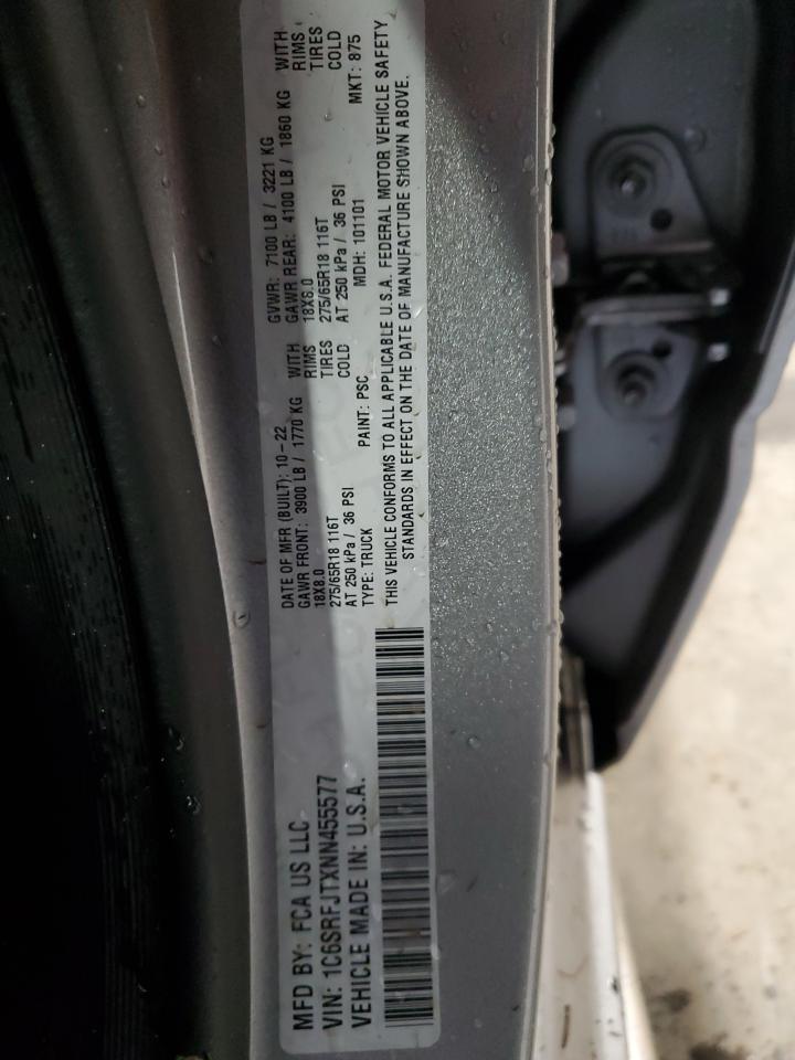 2022 Ram 1500 Laramie VIN: 1C6SRFJTXNN455577 Lot: 84050815