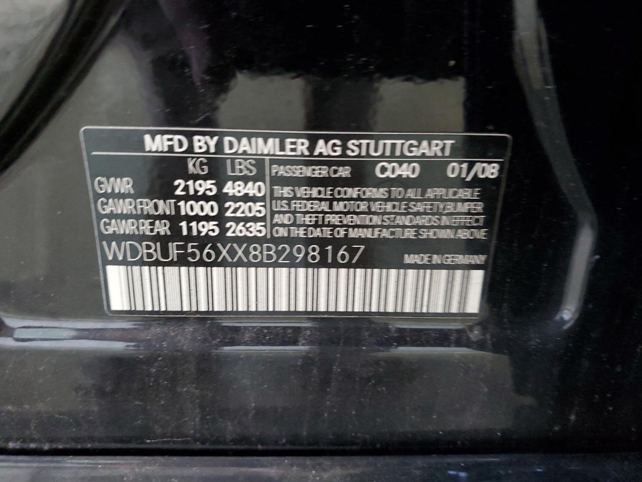 2008 Mercedes-Benz E 350 VIN: WDBUF56XX8B298167 Lot: 71885965