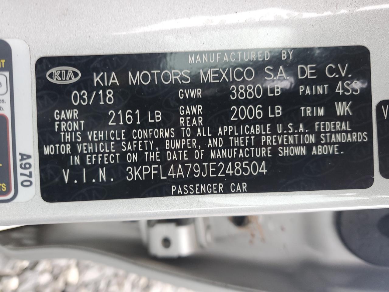 2018 Kia Forte Lx VIN: 3KPFL4A79JE248504 Lot: 80383805