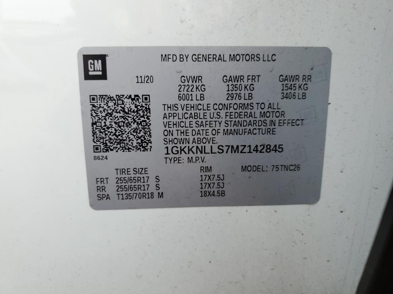 2021 GMC Acadia At4 VIN: 1GKKNLLS7MZ142845 Lot: 81238105