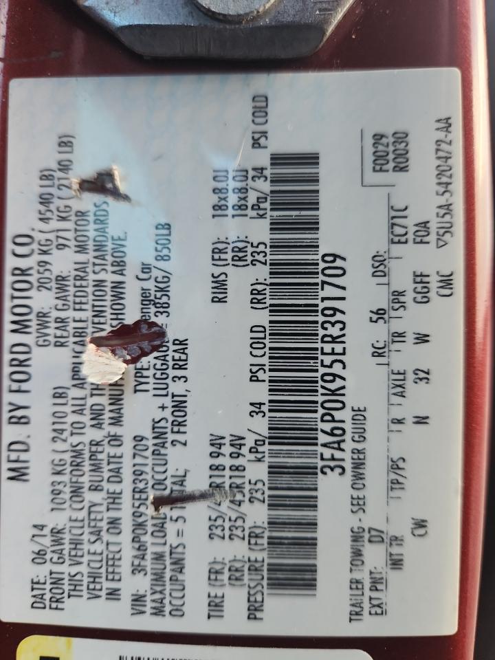 2014 Ford Fusion Titanium VIN: 3FA6P0K95ER391709 Lot: 84170045