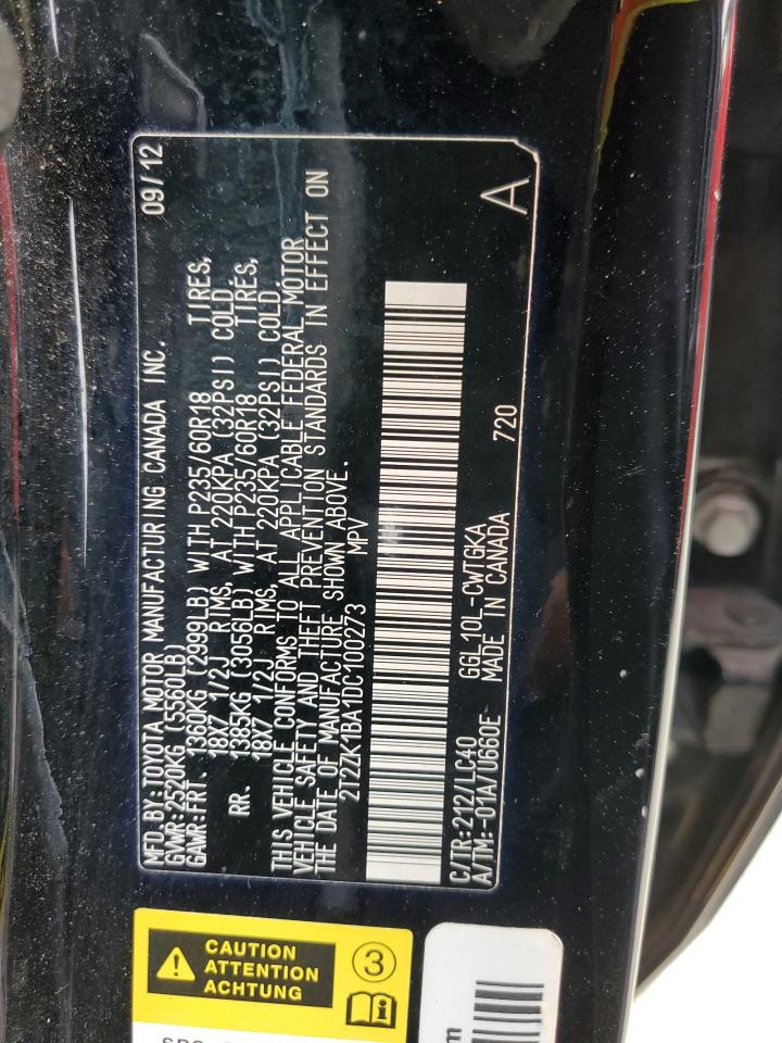 2013 Lexus Rx 350 VIN: 2T2ZK1BA1DC100273 Lot: 81913695