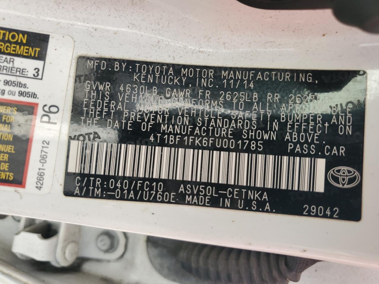2015 Toyota Camry Le VIN: 4T1BF1FK6FU001785 Lot: 80382445