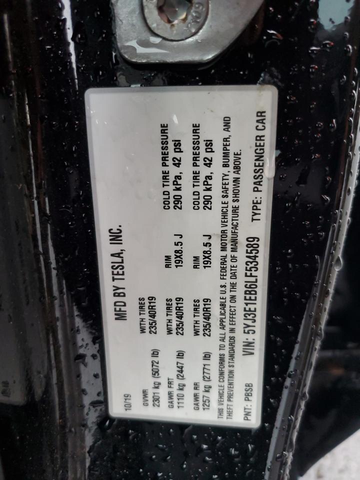 2020 Tesla Model 3 VIN: 5YJ3E1EB6LF534589 Lot: 68875135